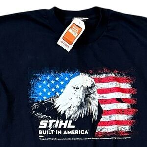 New Stihl T-Shirt Eagle Flag Built in America Heavyweight Cotton Black USA Large